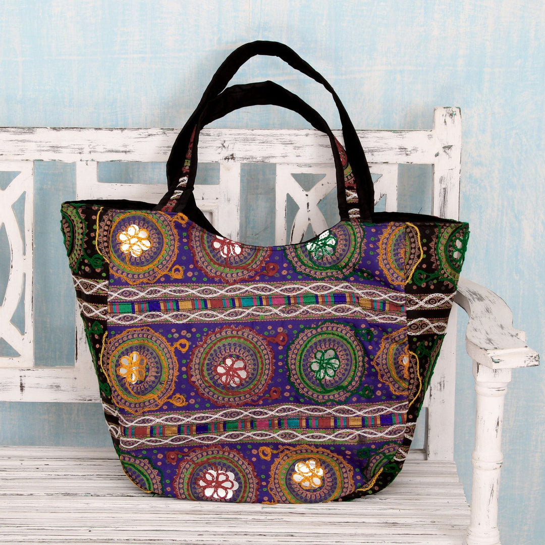 Colorful Orange Embroidered Cotton Shoulder Bag from India - Colors of Gujarat