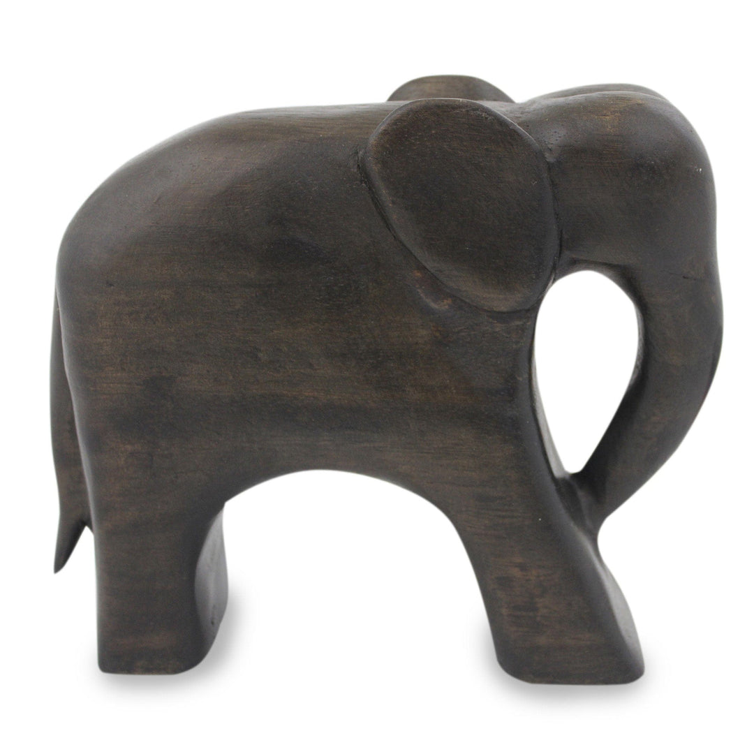 Hand Carved Thai Raintree Wood Brown Elephant Sculpture - Brown Thai Elephant'