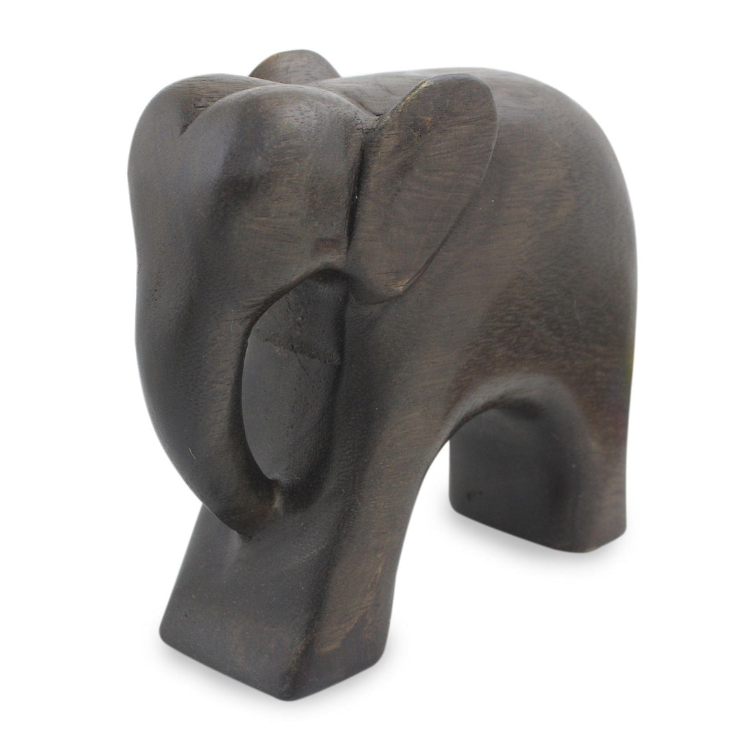 Hand Carved Thai Raintree Wood Brown Elephant Sculpture - Brown Thai Elephant'