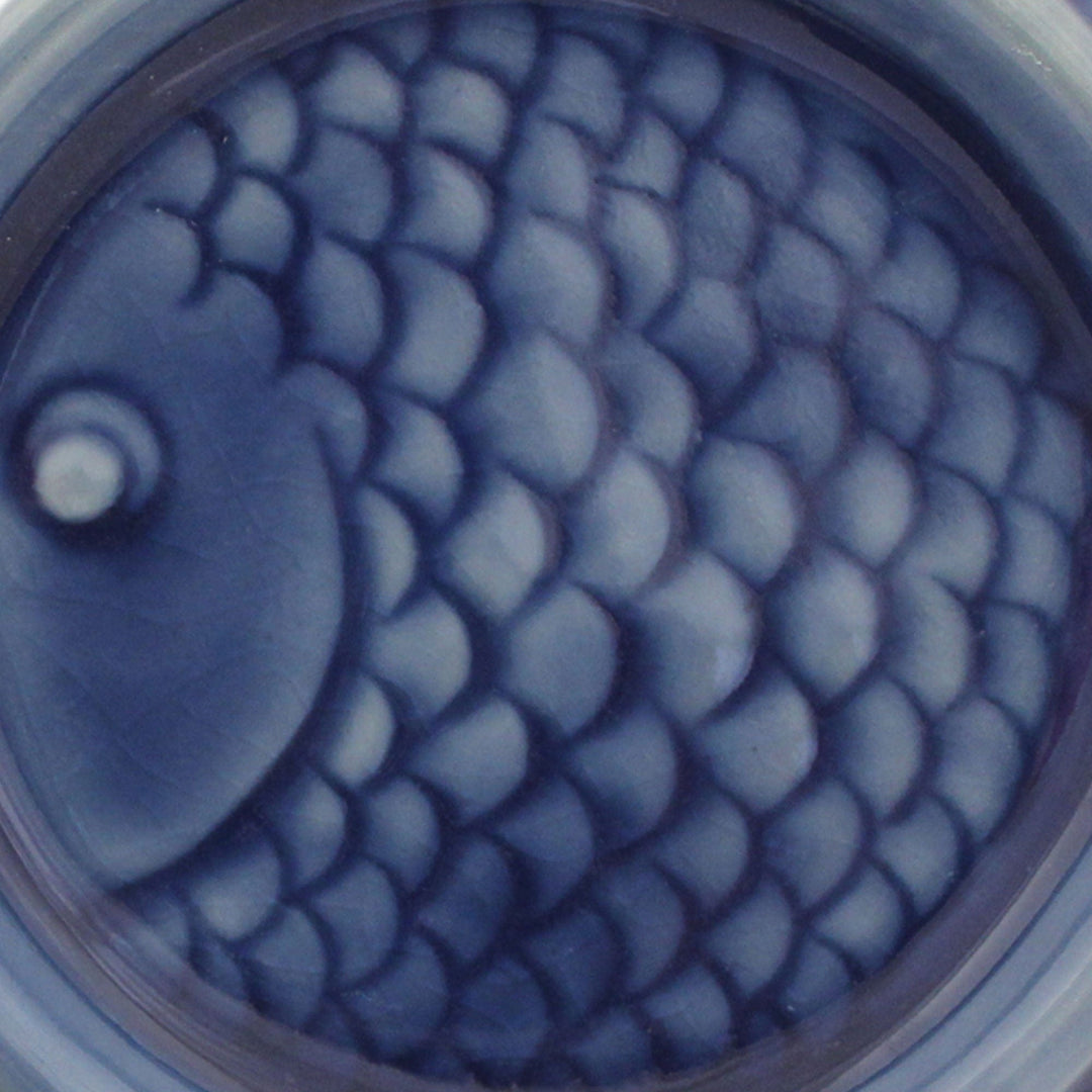 Authentic Deep Blue Thai Celadon Ceramic Coasters (Pair) - Ocean Blue Fish