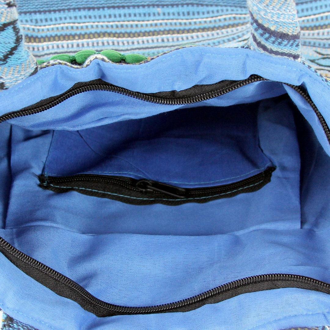 Hand Loomed Sky Blue Cotton Handbag with Sequins - Sky Blue Gujarat Glam