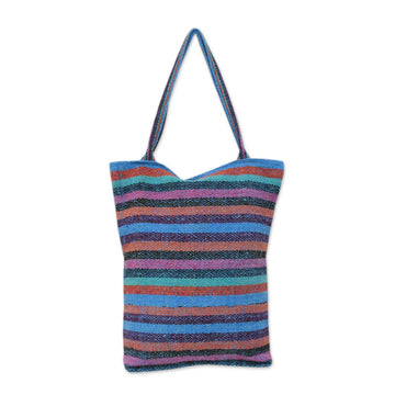 Hand Woven Striped Tote Bag with Three Inner Pockets - Multicolor Feast