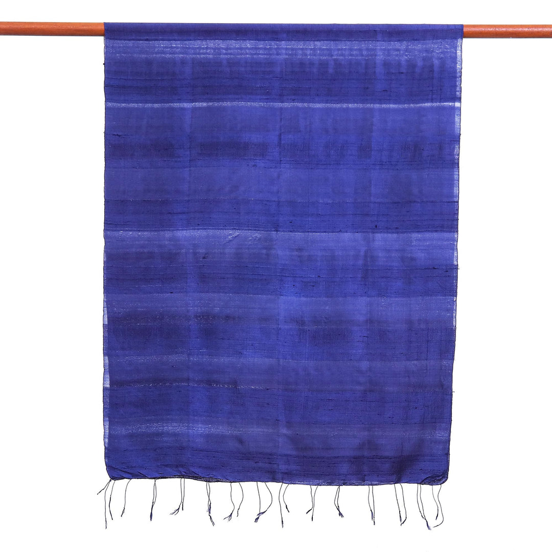 Hand Woven Blue Thai Silk and Rayon Scarf - Sapphire Night