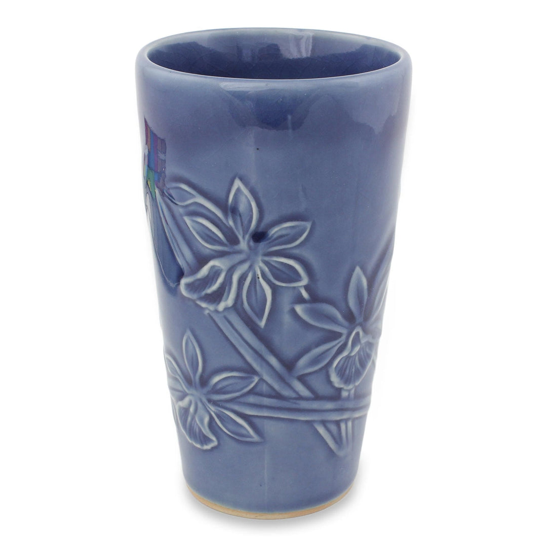 Hand Crafted Dark Blue Celadon Ceramic Mug from Thailand - Royal Blue Orchid