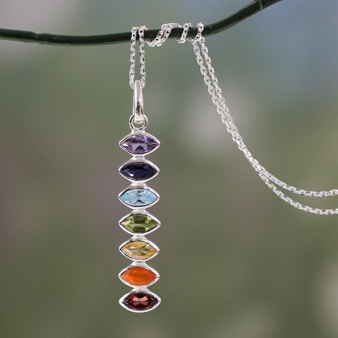 Indian Seven-Gemstone Chakra Necklace in 925 Sterling Silver - Chakra Balance