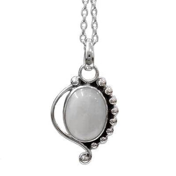 Sterling Silver and Moonstone Pendant Necklace - Indian Paisley