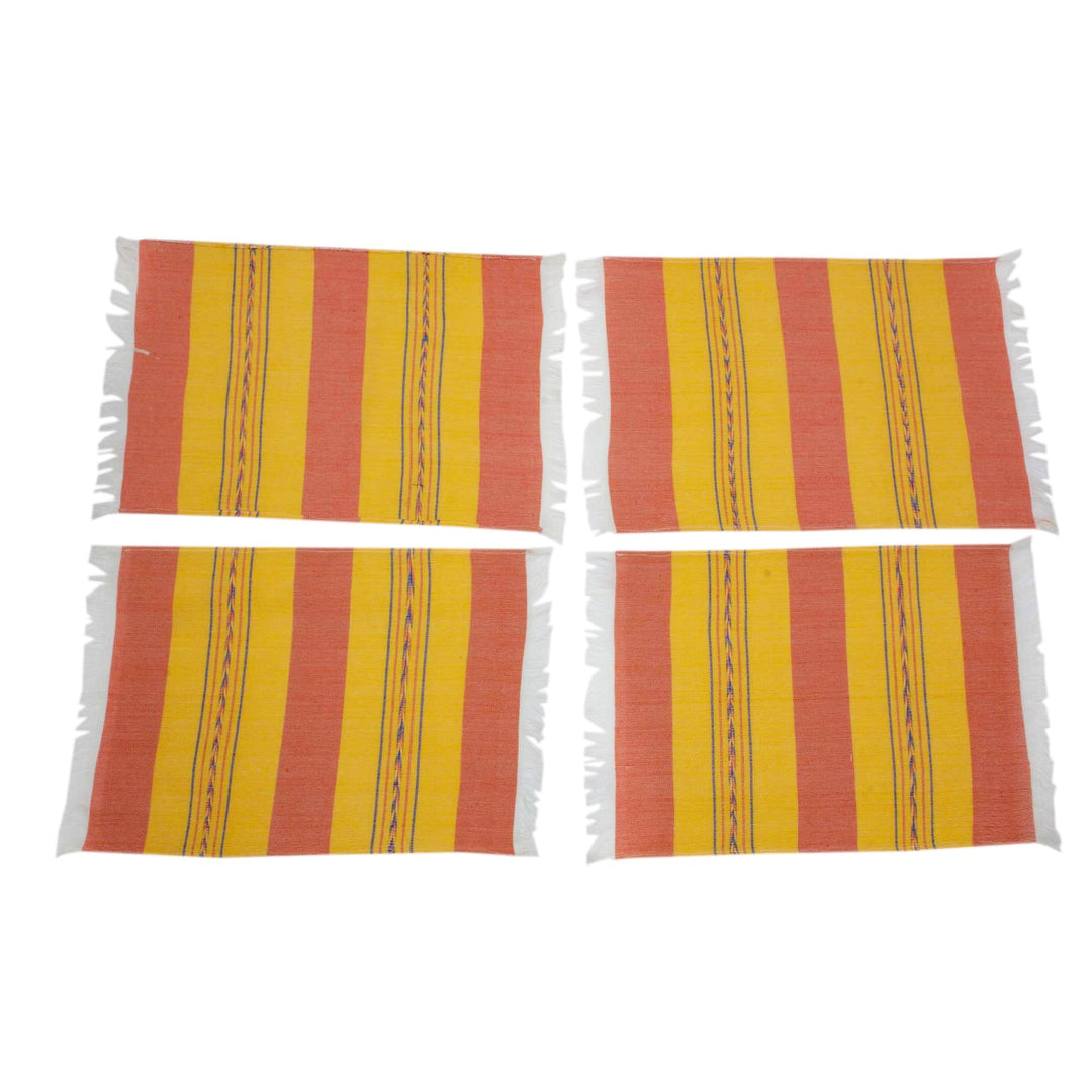 Zapotec Orange and Yellow Hand-Loomed Placemats (Set of 4) - Oaxaca Sunset