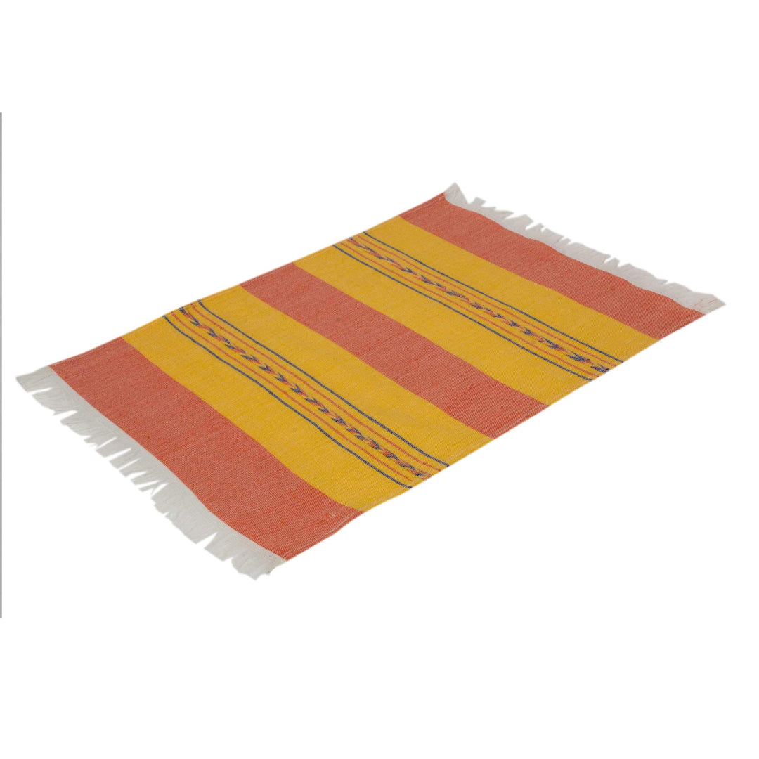 Zapotec Orange and Yellow Hand-Loomed Placemats (Set of 4) - Oaxaca Sunset