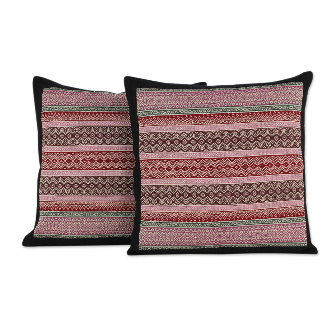 Handwoven Thai Cushion Covers in Pink and Red (Pair) - Enchanted Thai Orchids