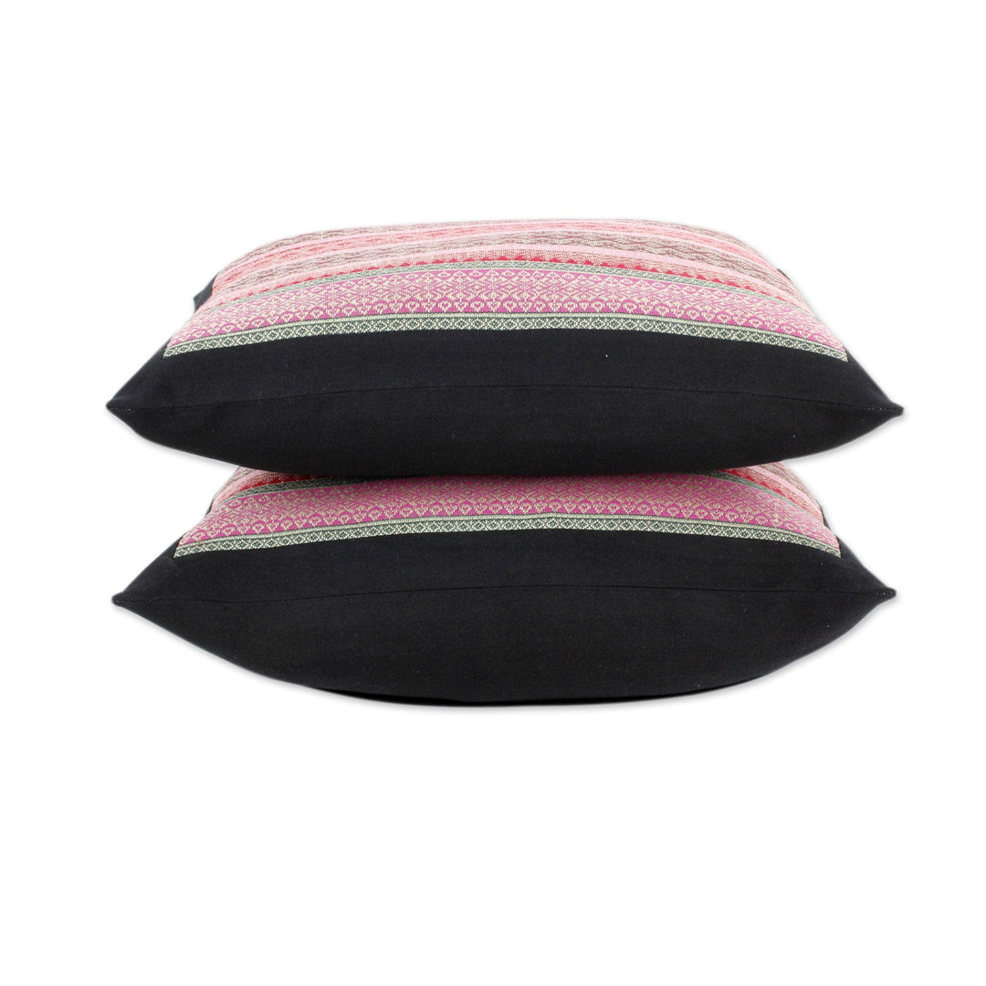Handwoven Thai Cushion Covers in Pink and Red (Pair) - Enchanted Thai Orchids