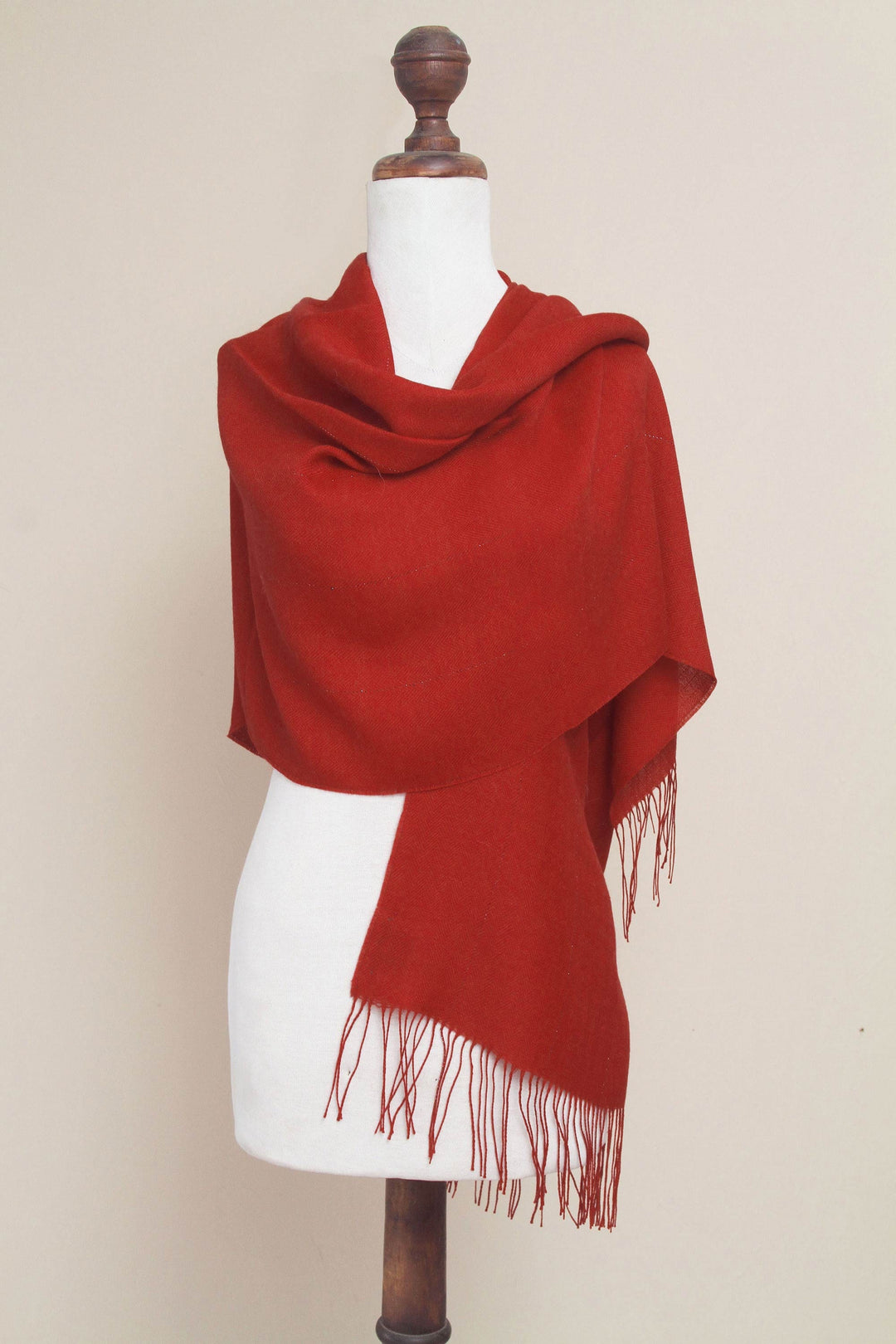 Handwoven Red Baby Alpaca Blend and Pima Cotton Shawl - Crimson Sparkle