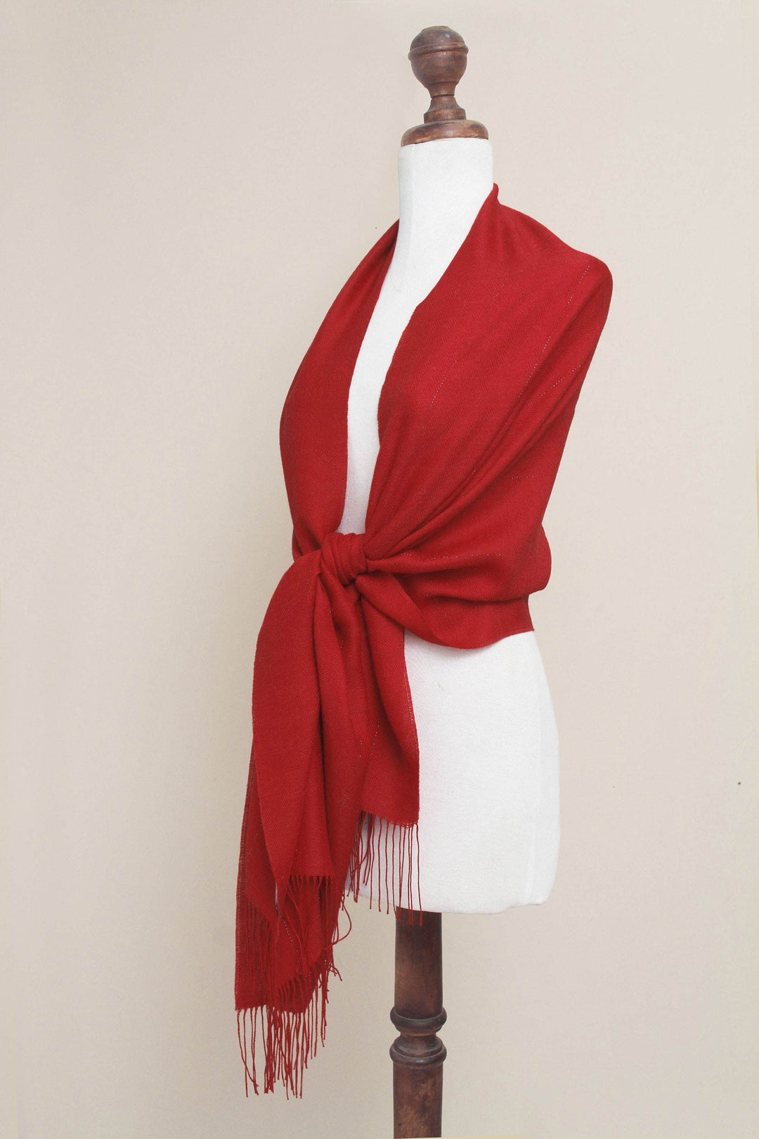 Handwoven Red Baby Alpaca Blend and Pima Cotton Shawl - Crimson Sparkle