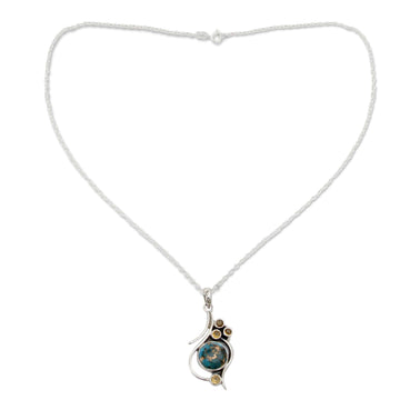 .925 Silver Necklace with Citrine and Composite Turquoise - Golden Sky