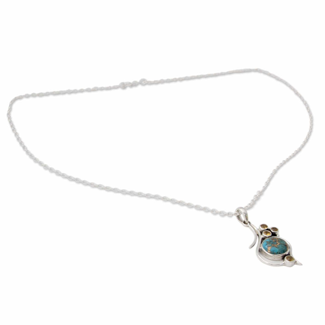 .925 Silver Necklace with Citrine and Composite Turquoise - Golden Sky