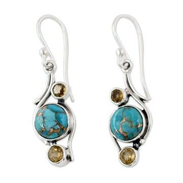 .925 Silver Earrings with Citrine and Composite Turquoise - Golden Sky