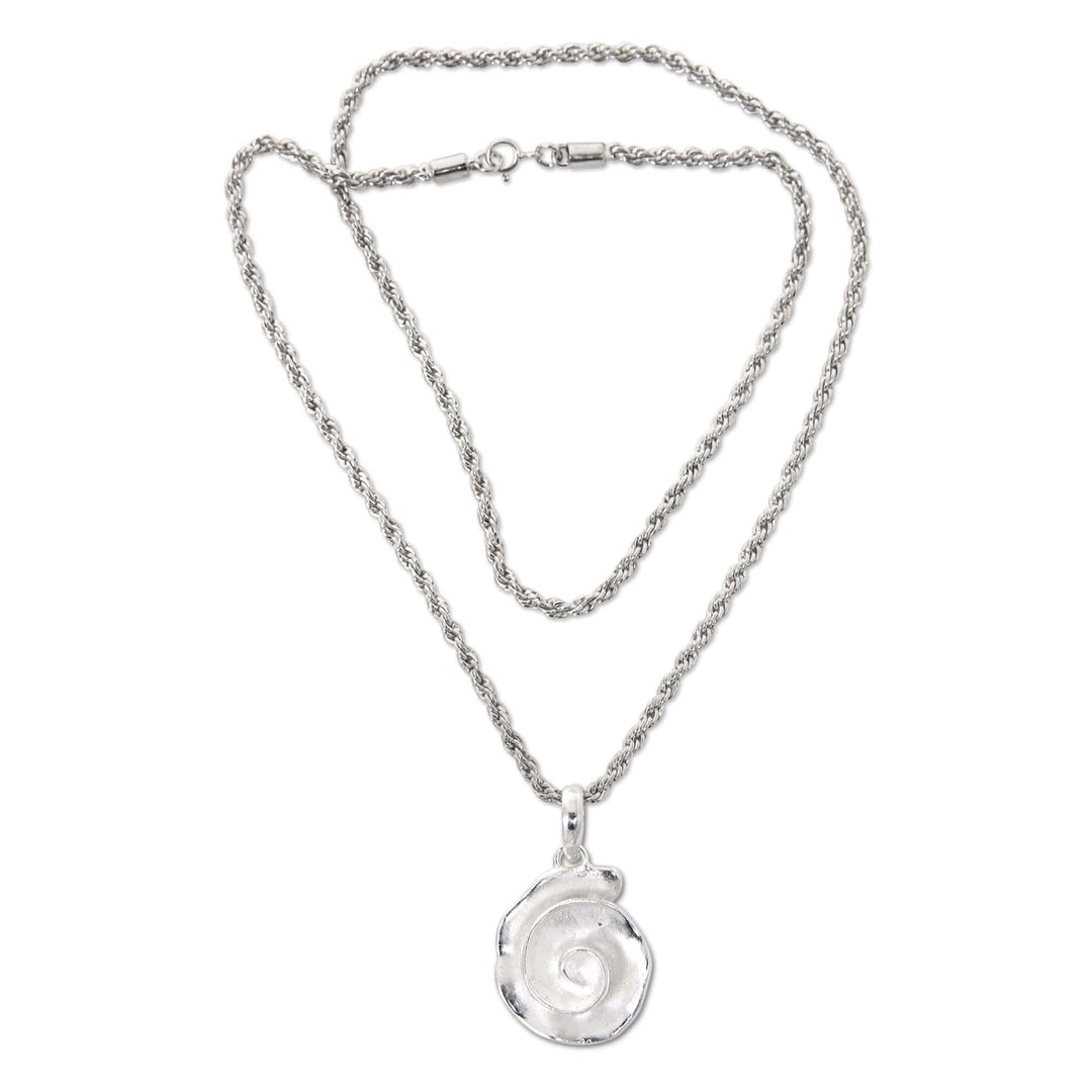 Shell-shaped Sterling Silver Pendant Necklace from Bali - White Nautilus
