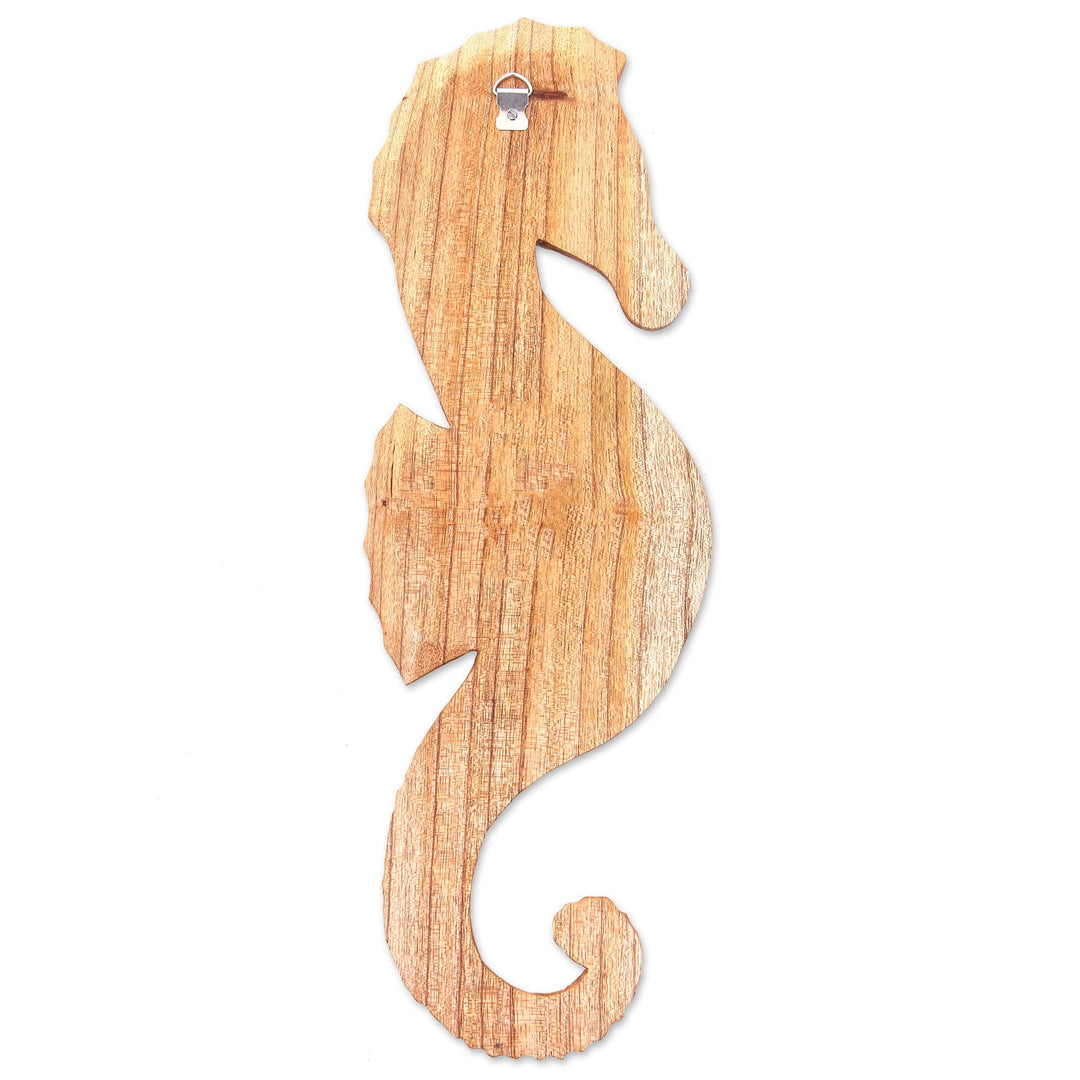 Natural Wood Seahorse Relief Panel Carving - Natural Seahorse