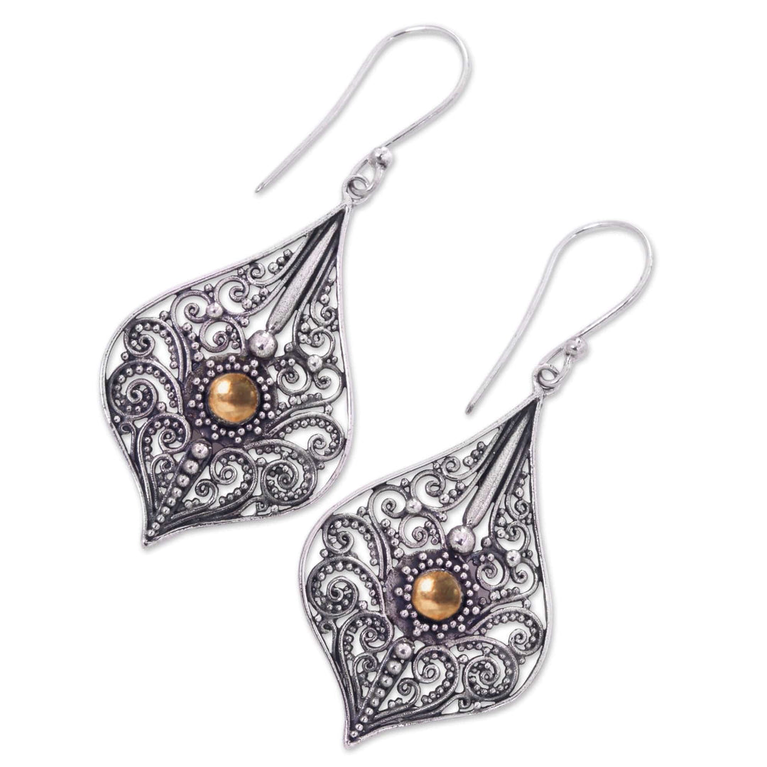 Vintage Style Sterling Silver Earrings with 18k Gold Accents - Vintage Lace