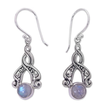 Bali Fair Trade Silver Earrings with Rainbow Moonstone - Delicate Radiance