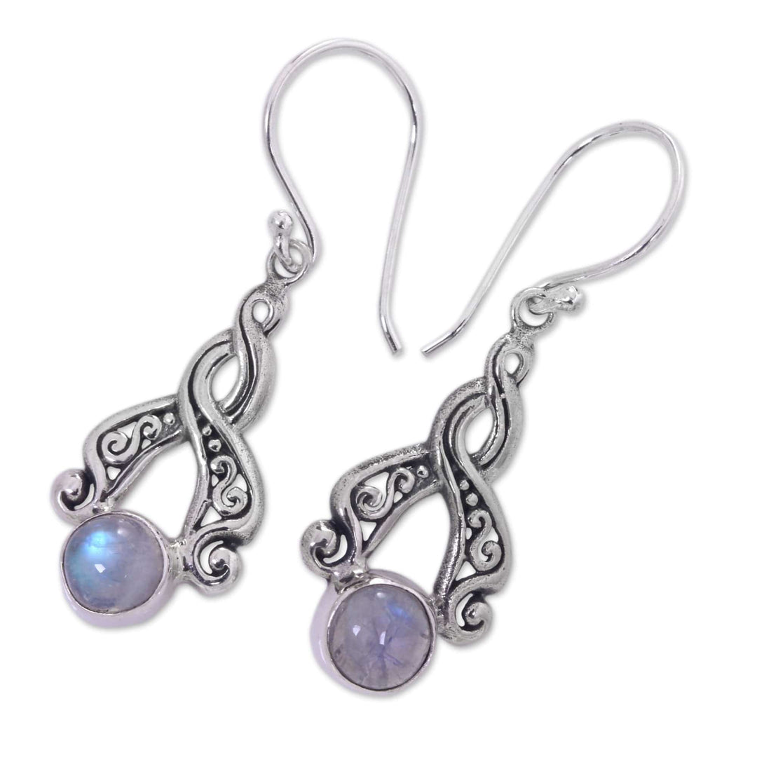Bali Fair Trade Silver Earrings with Rainbow Moonstone - Delicate Radiance