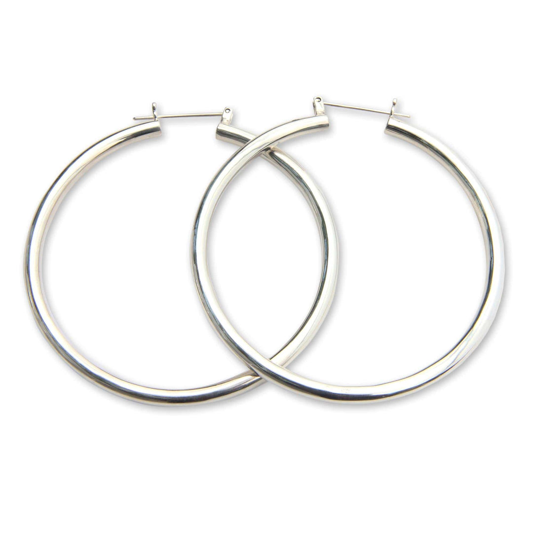 Artisan Crafted Balinese Silver Hoop Earrings (2.6 Inch) - Moonlit Goddess