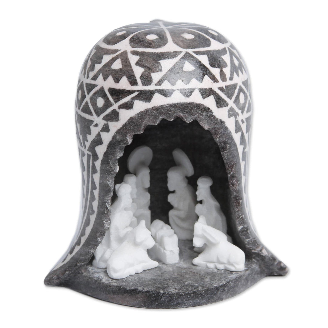 Unique Alabaster Stone Nativity Scene in a Chullo Hat - A Peruvian Christmas