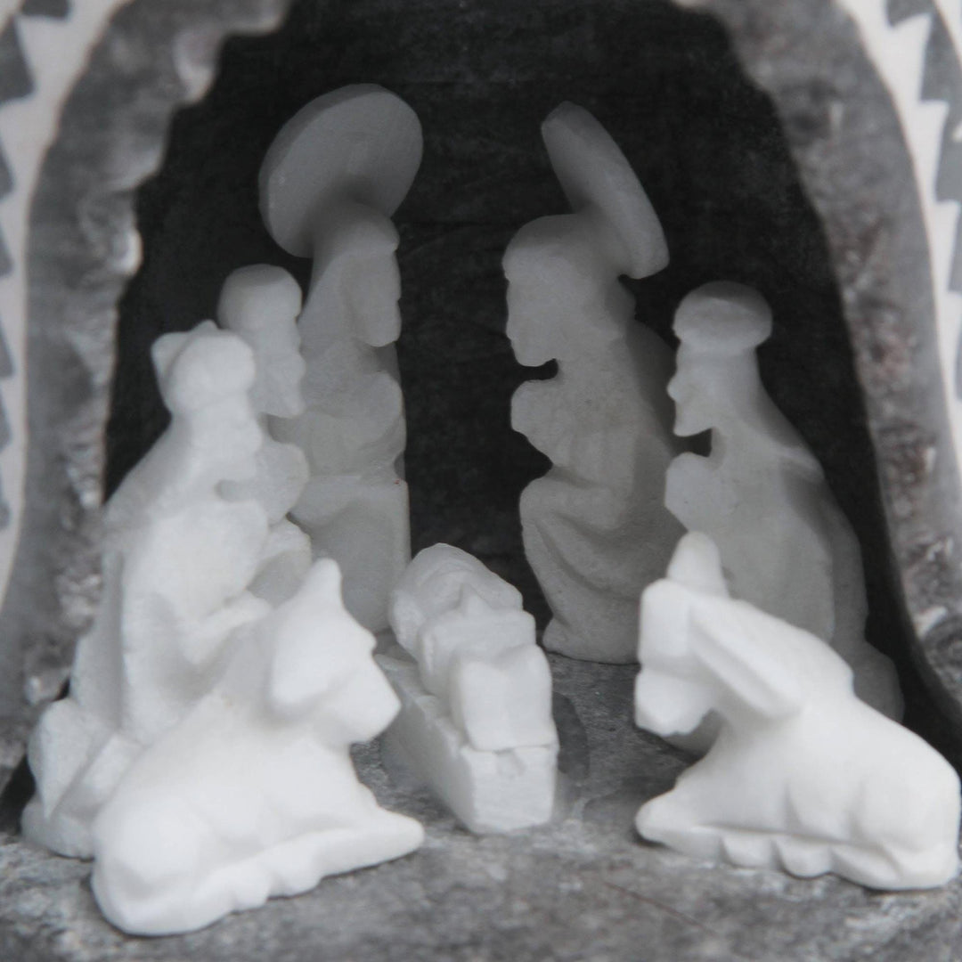 Unique Alabaster Stone Nativity Scene in a Chullo Hat - A Peruvian Christmas