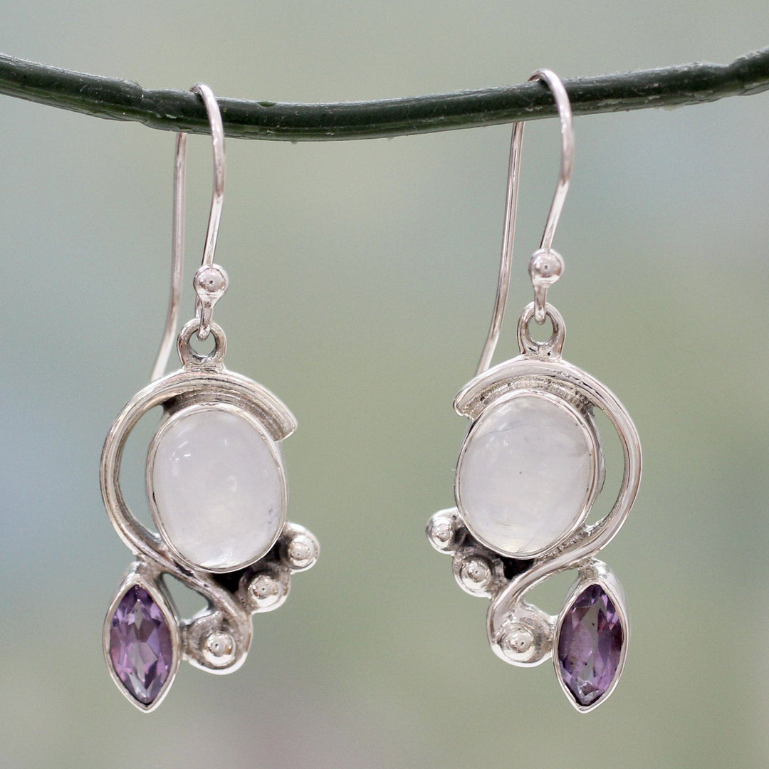 Rainbow Moonstone Earrings with Amethyst And Silver - Yours Forever