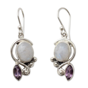 Rainbow Moonstone Earrings with Amethyst And Silver - Yours Forever