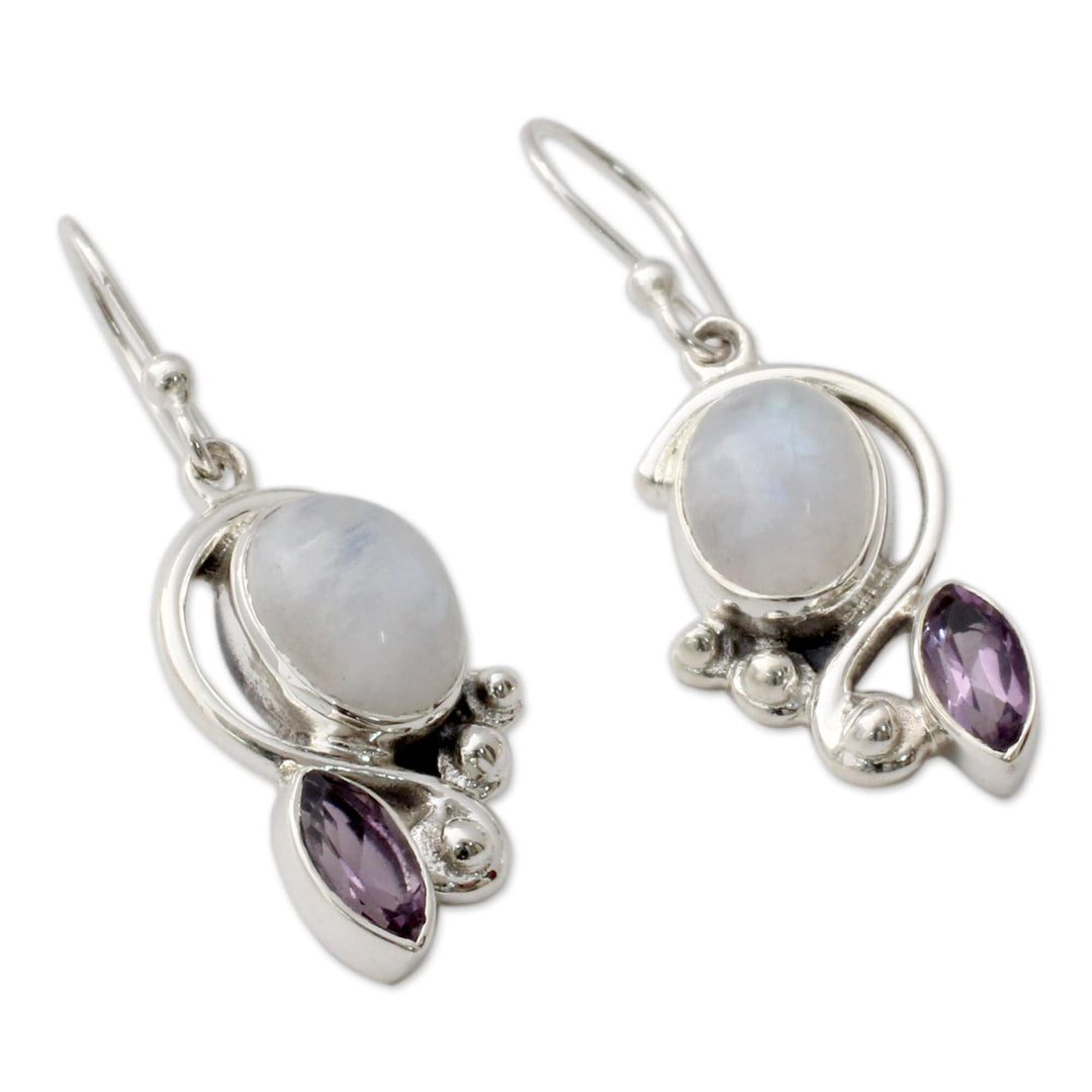 Rainbow Moonstone Earrings with Amethyst And Silver - Yours Forever