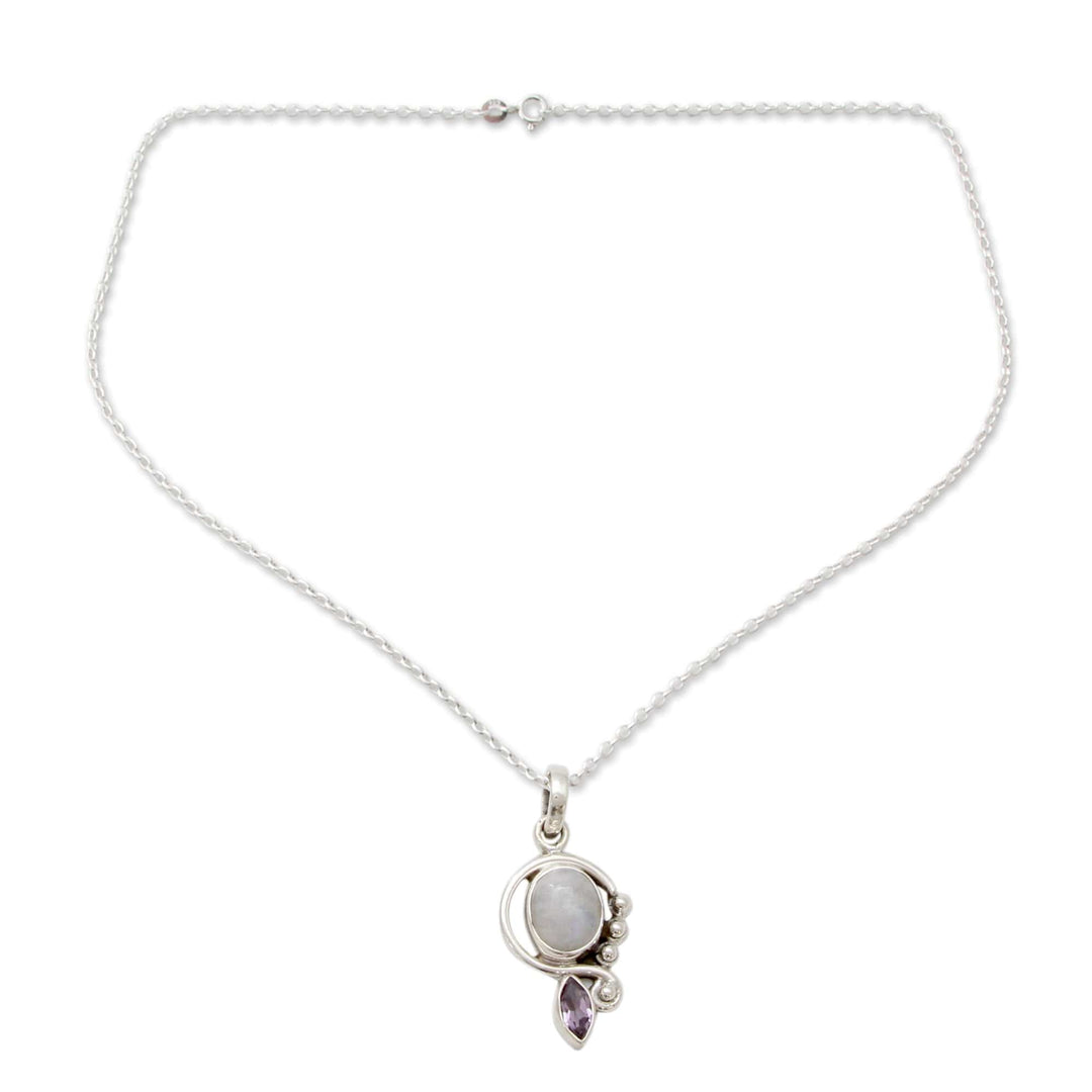 Rainbow Moonstone Handcrafted Amethyst Silver Necklace - Yours Forever
