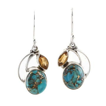 Composite Turquoise and Citrine Silver Dangle Earrings - Modern Mystique
