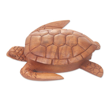 Hand Carved Wood Sculpture Decorative Box - Sea Turtle Guardian