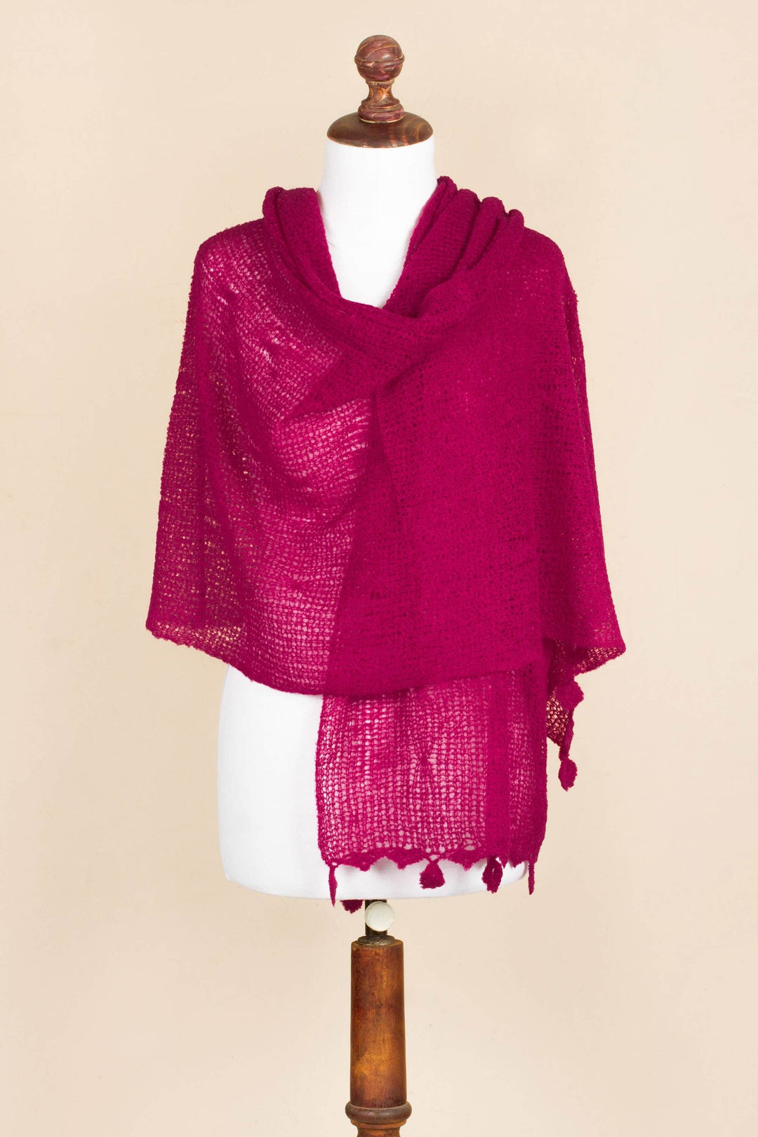 Andean Baby Alpaca Blend Raspberry Sheer Knitted Shawl - Gossamer Raspberry Stars