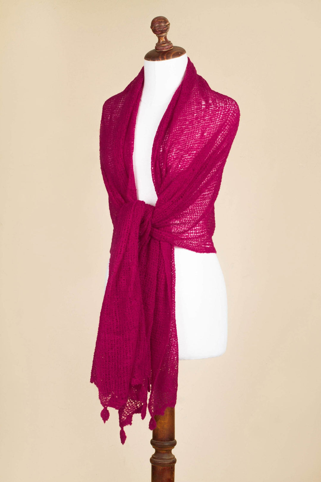Andean Baby Alpaca Blend Raspberry Sheer Knitted Shawl - Gossamer Raspberry Stars
