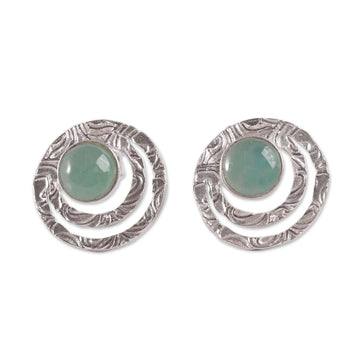 Handcrafted Sterling Silver and Green Opal Button Earrings - Green Vibrations