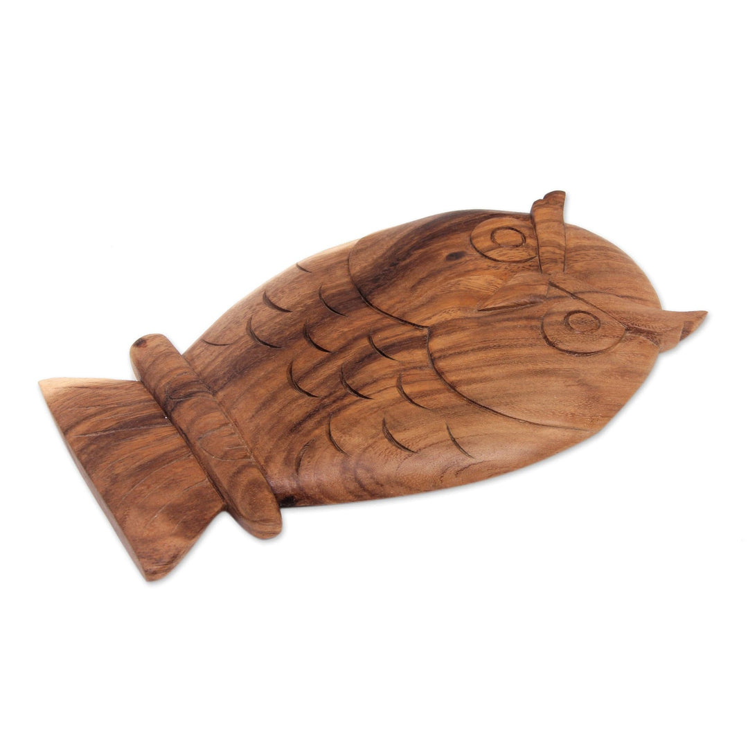 Hand Carved Wood Owl Wall Panel Sculpture from Bali - Owl Philosophy
