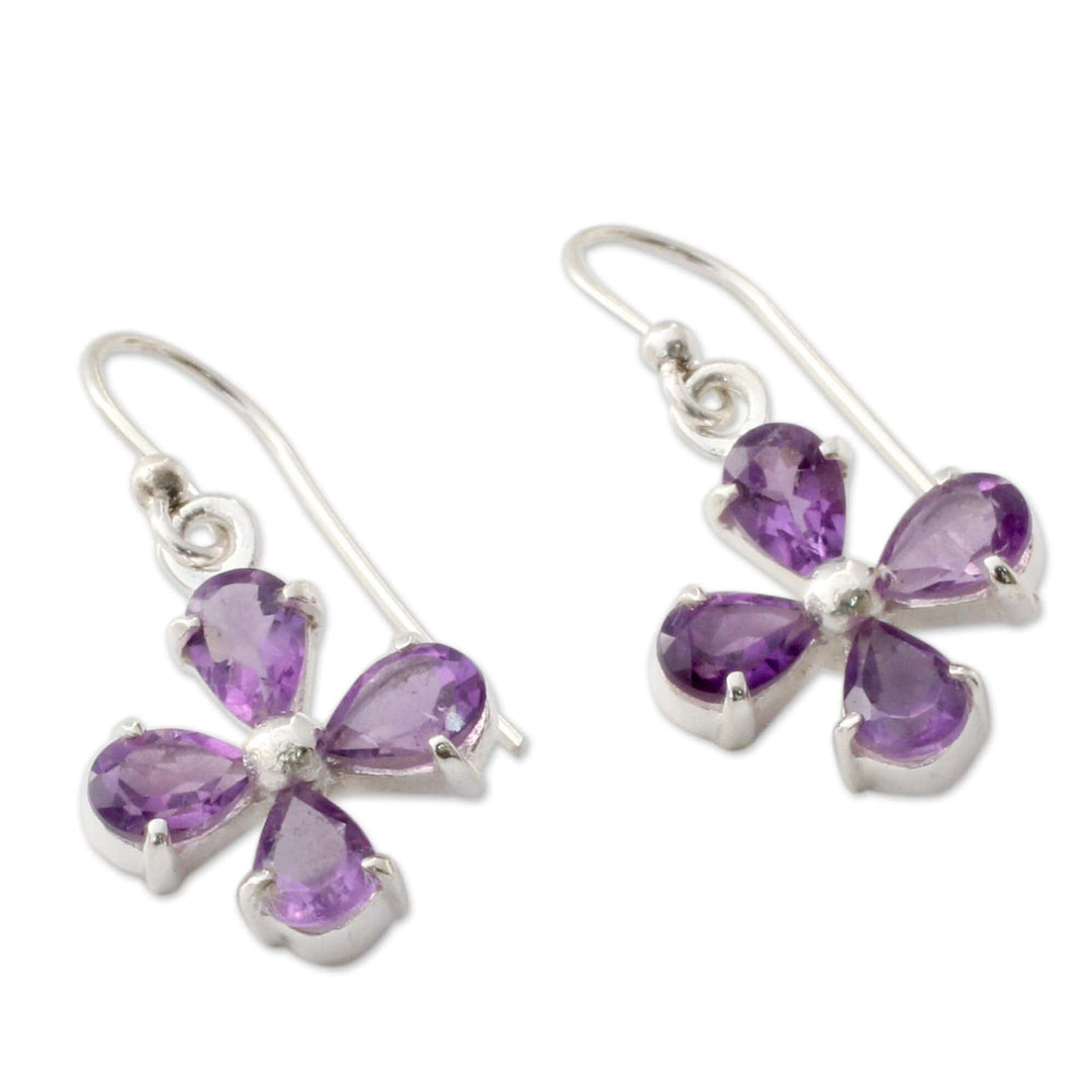 Amethyst Flower Earrings Handcrafted of 925 Sterling Silver - Lilac Blossom