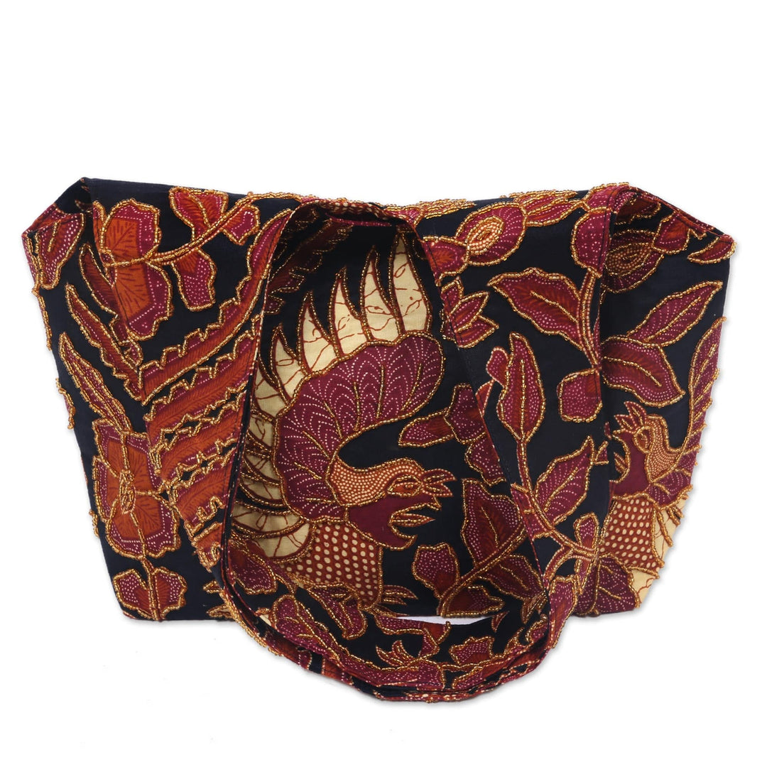 Beaded Batik Black and Burgundy Cotton Shoulder Bag - Black Sawunggaling