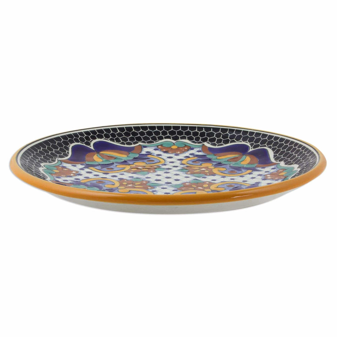 Artisan Crafted 10-inch Ceramic Luncheon Plates (Pair) - Zacatlan Flowers