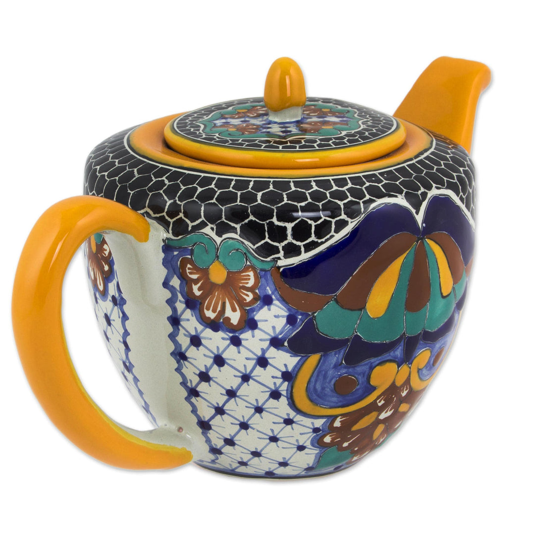 Artisan Crafted Ceramic Floral Teapot 43 Oz - Zacatlan Flowers