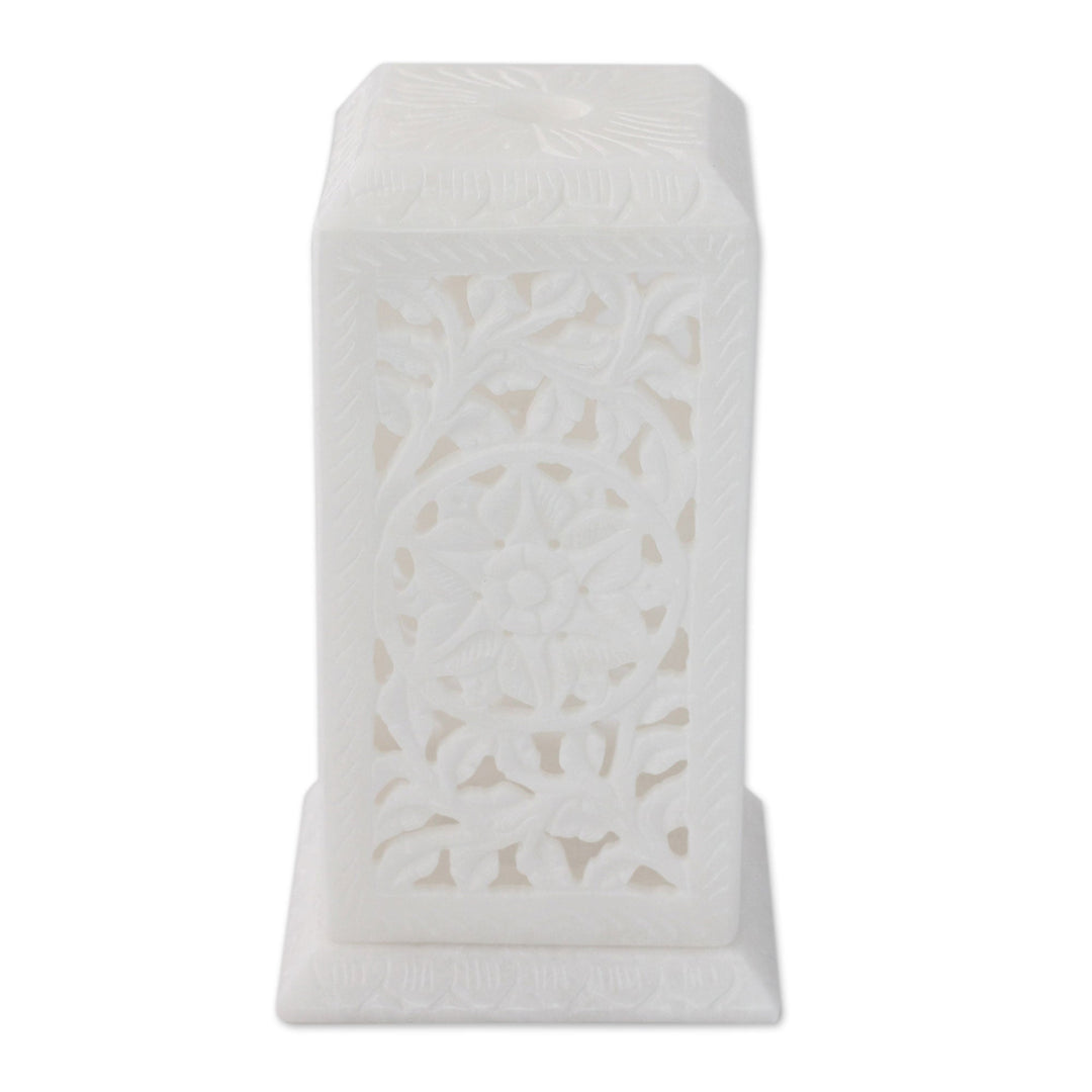 Artisan Crafted White Marble Tealight Candle Holder - Agra Pillar of Light