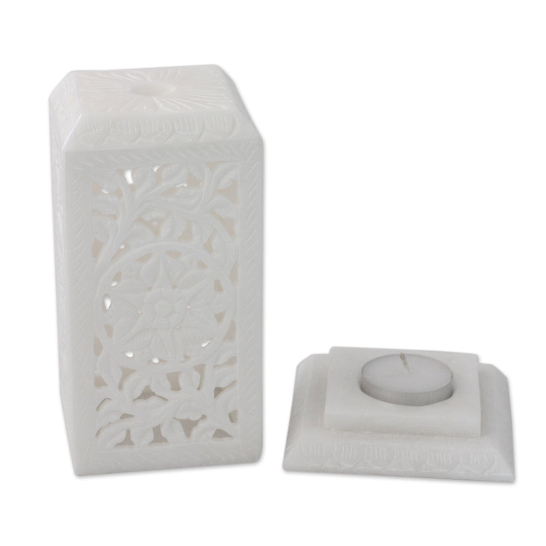Artisan Crafted White Marble Tealight Candle Holder - Agra Pillar of Light