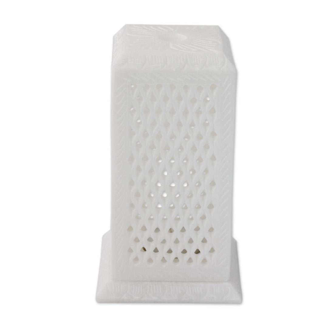 White Marble Tealight Holder Carved by Hand in India - Mughal Pillar of Light