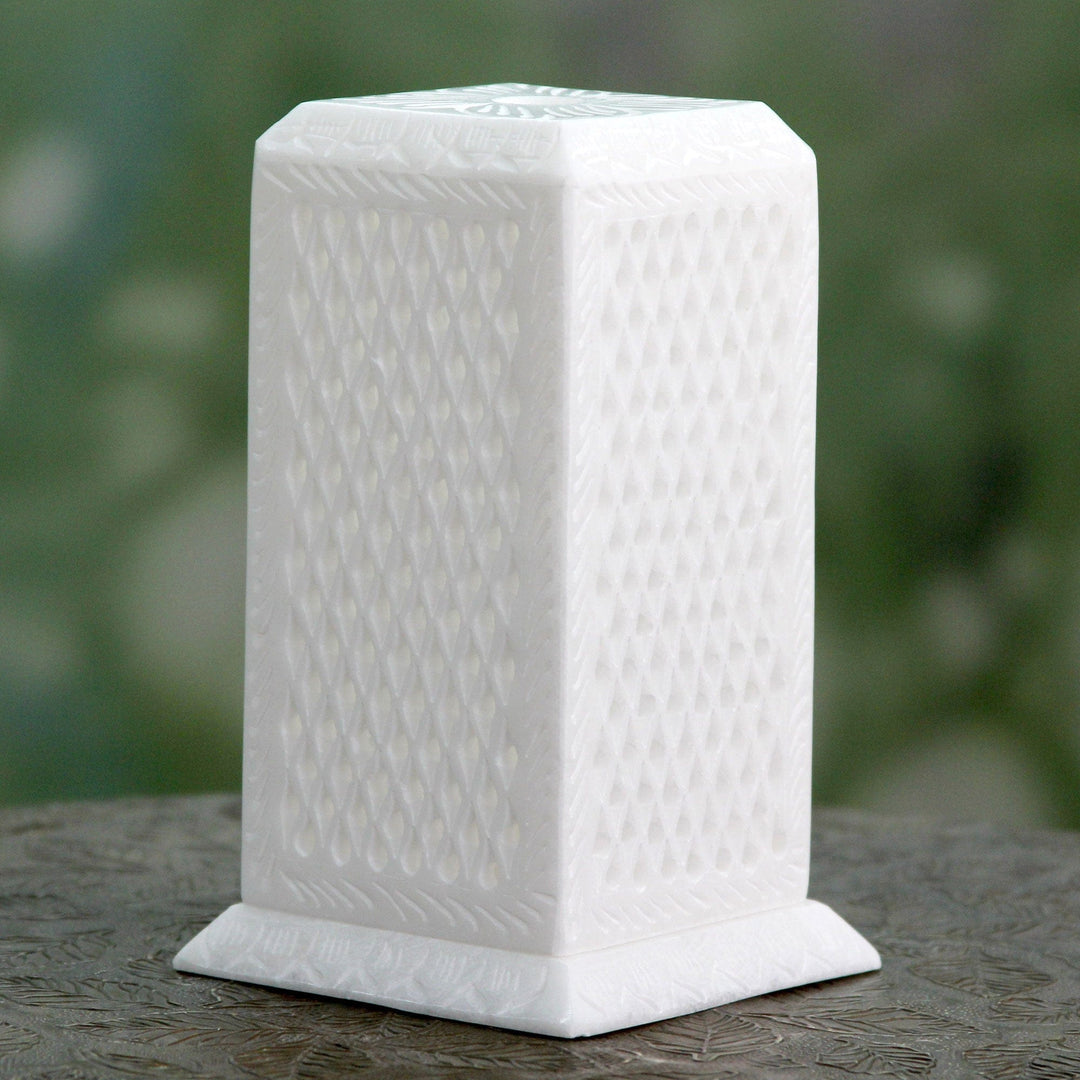 White Marble Tealight Holder Carved by Hand in India - Mughal Pillar of Light