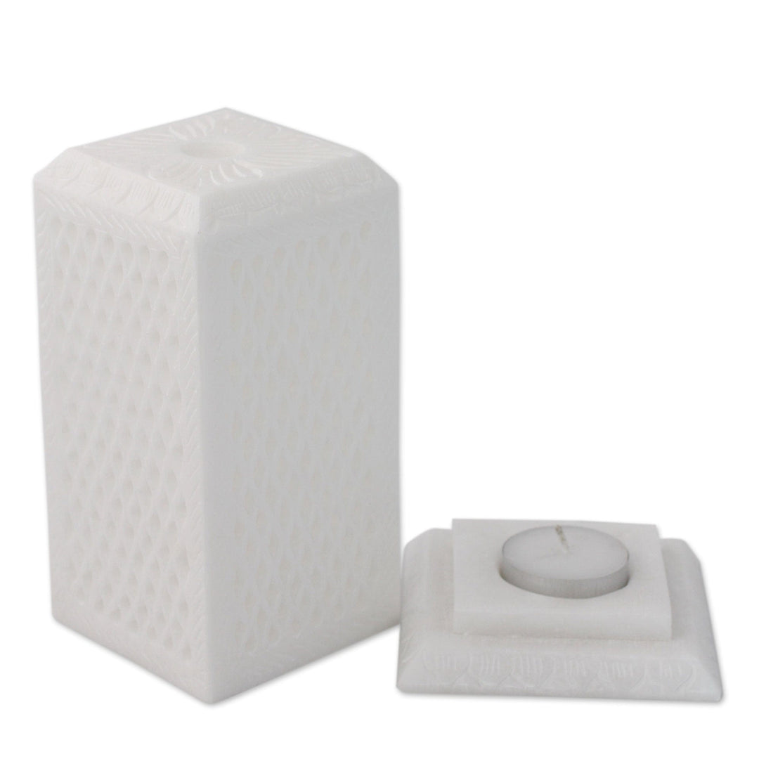 White Marble Tealight Holder Carved by Hand in India - Mughal Pillar of Light
