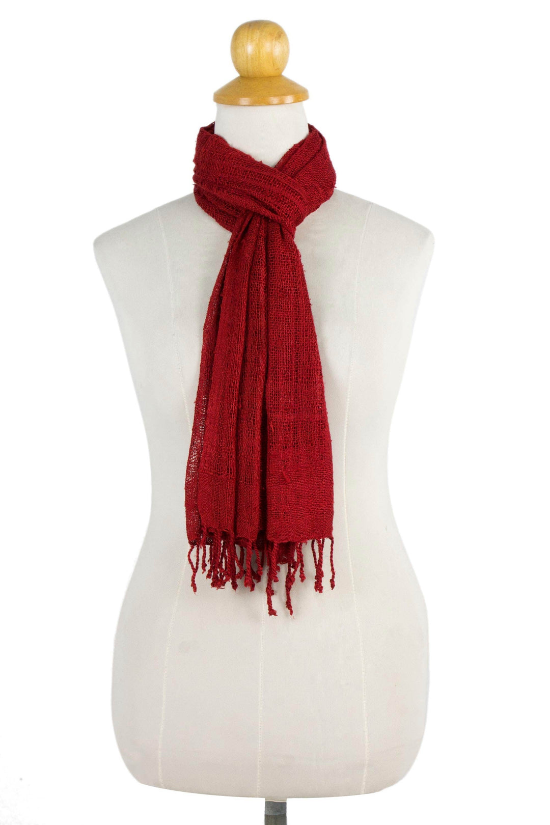 Coarse Textured Red Silk Scarf Handwoven in Thailand - Summer Ruby