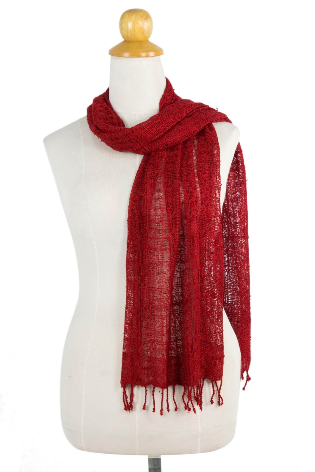 Coarse Textured Red Silk Scarf Handwoven in Thailand - Summer Ruby