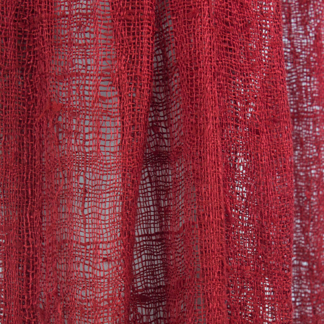 Coarse Textured Red Silk Scarf Handwoven in Thailand - Summer Ruby