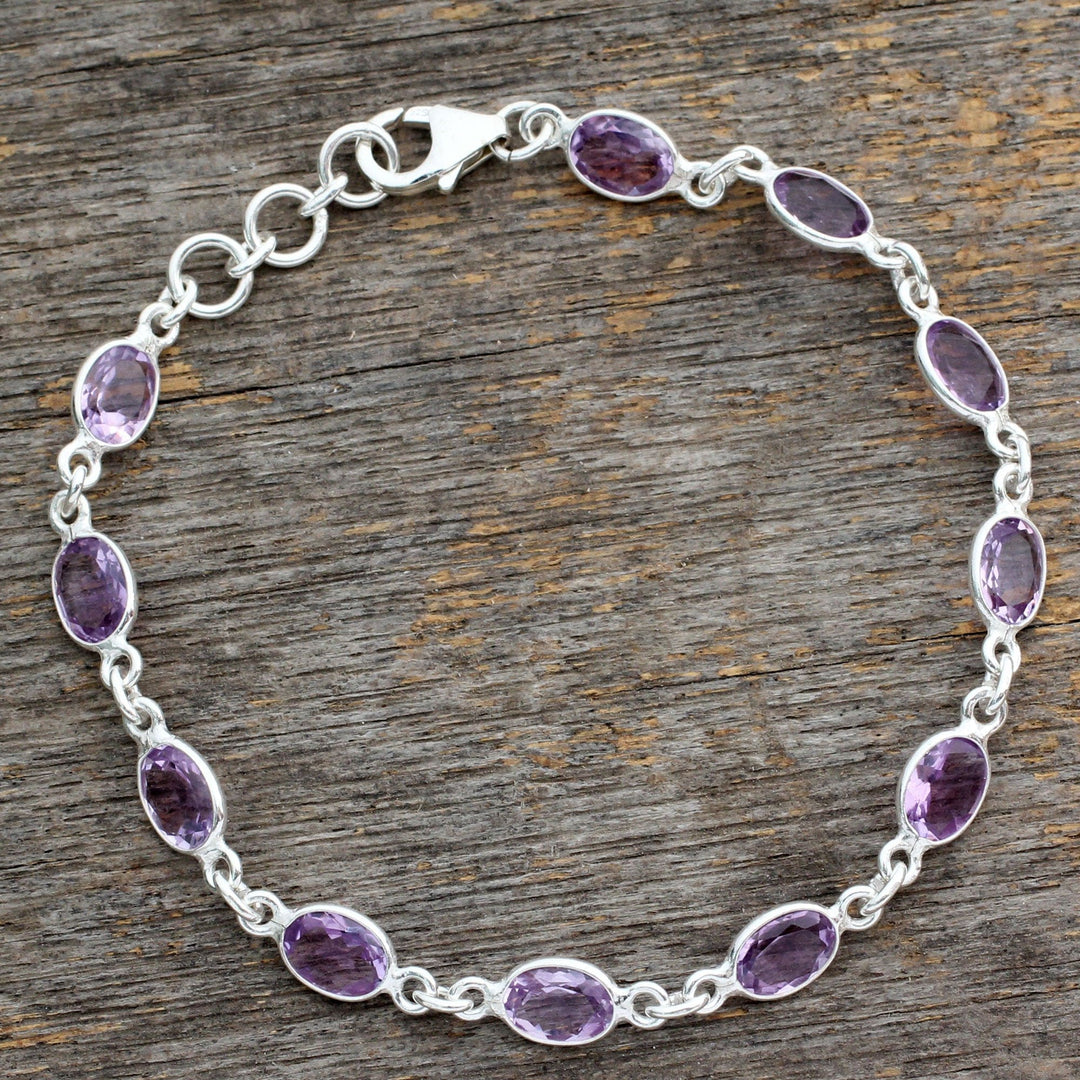 Handcrafted Indian Amethyst Sterling Silver Tennis Bracelet - Romantic Violet